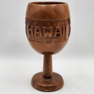 Hawaii Monkey Pod Goblet Hawaiian Tiki Hut Mug Hand Carved 8in Tall